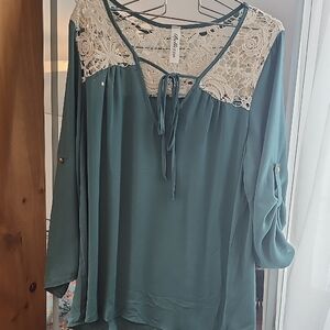 Apt. 9 Green 3/4 Sleeve Tie Front Blouse